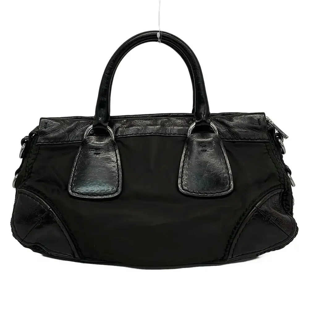 Prada Handbag Khaki Dark Brown Leather Nylon
